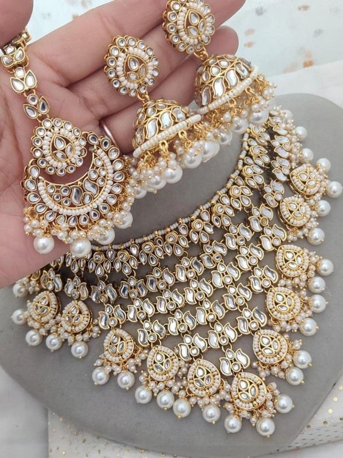 Jewel City Bridal Kundan Gold-Plated Choker Necklace Set with Jhumka Earrings for Women & Girls – Traditional Indian Wedding Jewelry with Pearls