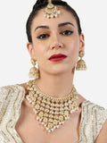 Jewel City Bridal Kundan Gold-Plated Choker Necklace Set with Jhumka Earrings for Women & Girls – Traditional Indian Wedding Jewelry with Pearls