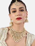 Jewel City Bridal Kundan Gold-Plated Choker Necklace Set with Jhumka Earrings for Women & Girls – Traditional Indian Wedding Jewelry with Pearls