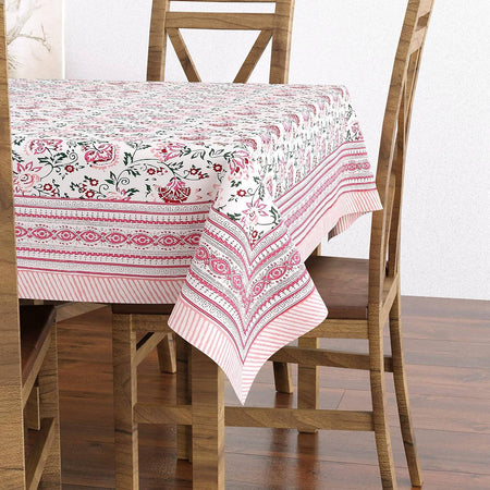 Blocks Of India Hand Block Printed Cotton Rectangular Table Cloth - Pink Kalamkari