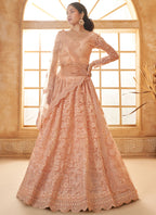 Vegaa Fashion Cream Net Thread Work Wedding Lehenga