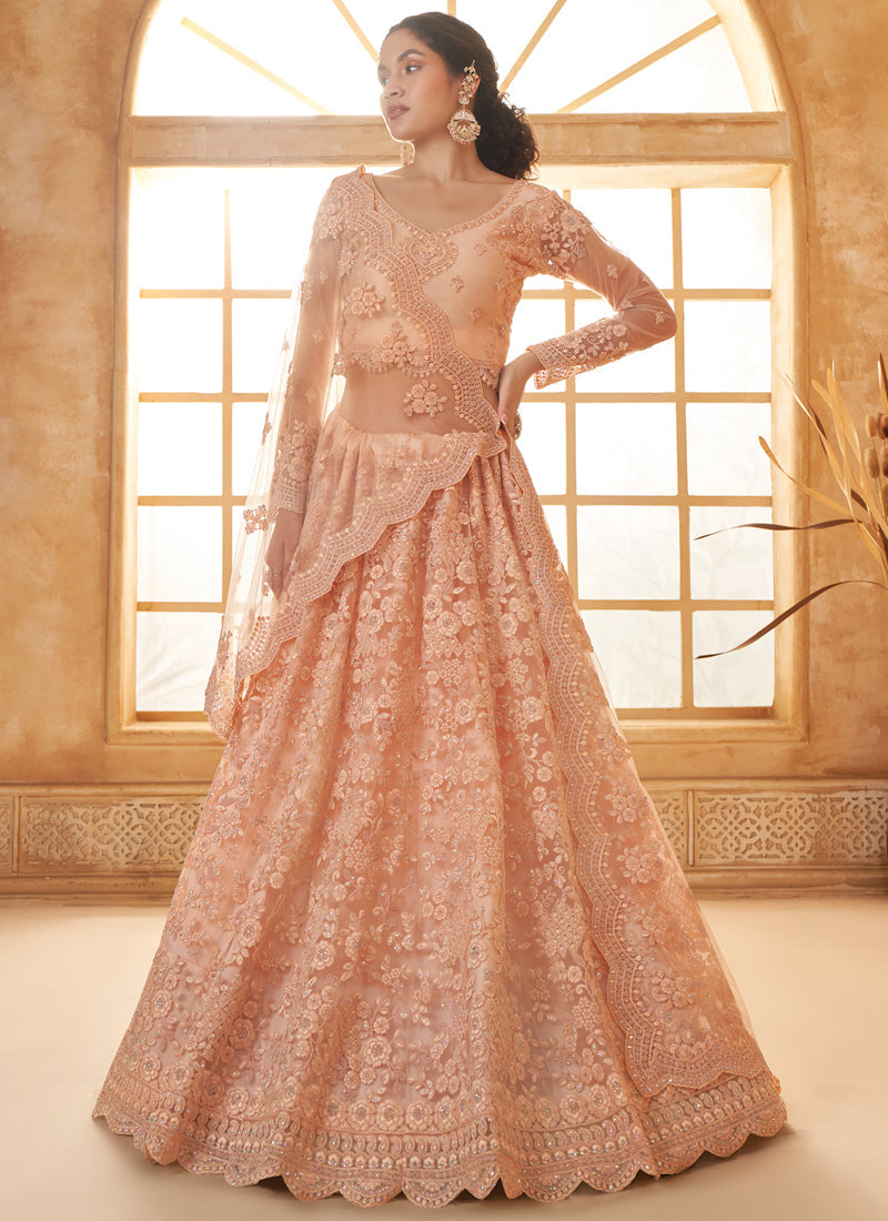 Vegaa Fashion Cream Net Thread Work Wedding Lehenga