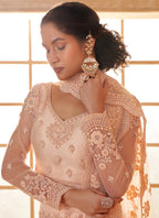 Vegaa Fashion Cream Net Thread Work Wedding Lehenga