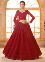 Vegaa Fashion Red Net Thread Work Wedding Lehenga