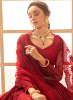 Vegaa Fashion Red Net Thread Work Wedding Lehenga