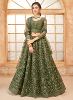 Vegaa Fashion Mehendi Net Thread Work Wedding Lehenga