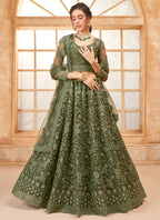 Vegaa Fashion Mehendi Net Thread Work Wedding Lehenga