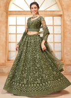 Vegaa Fashion Mehendi Net Thread Work Wedding Lehenga