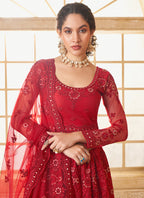 Vegaa Fashion Red Net Thread Work Wedding Lehenga