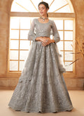 Vegaa Fashion Grey Net Thread Work Wedding Lehenga