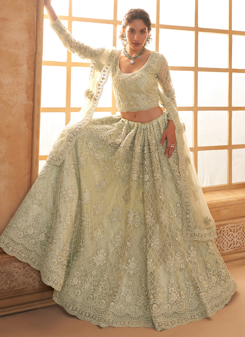 Vegaa Fashion Light Green Net Thread Work Wedding Lehenga