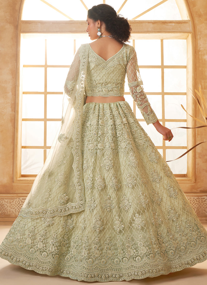 Vegaa Fashion Light Green Net Thread Work Wedding Lehenga