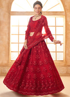 Vegaa Fashion Red Net Thread Work Wedding Lehenga