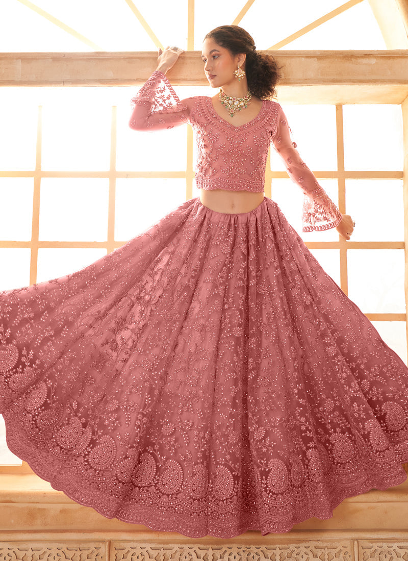 Vegaa Fashion Peach Net Thread Work Wedding Lehenga