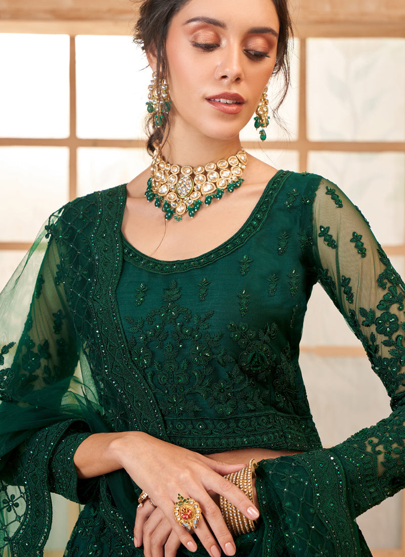 Vegaa Fashion Green Net Thread Work Wedding Lehenga