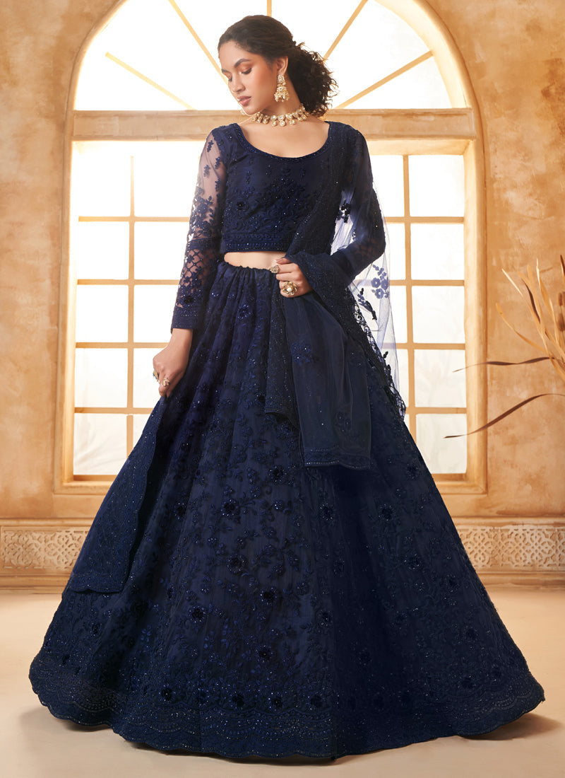 Vegaa Fashion Blue Net Thread Work Wedding Lehenga