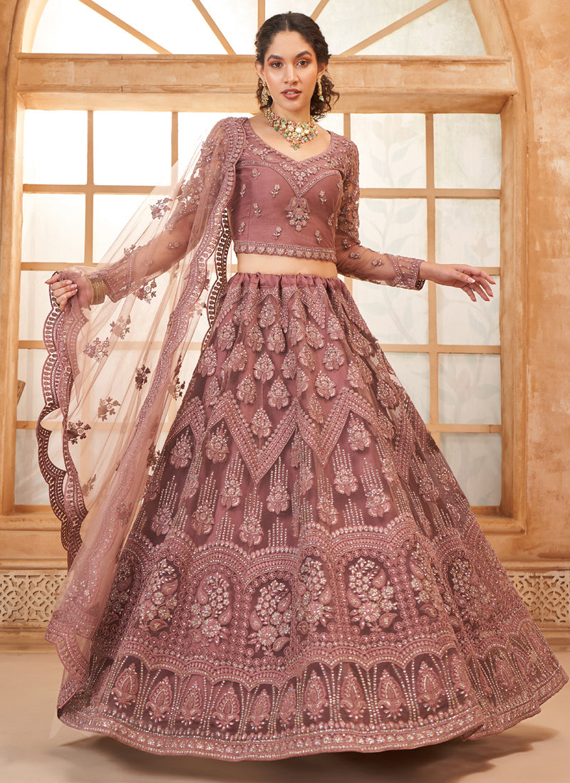 Vegaa Fashion Onion Pink Net Thread Work Wedding Lehenga