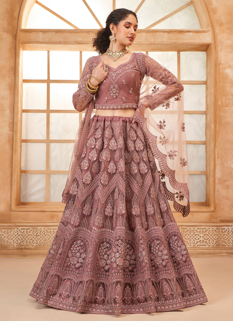Vegaa Fashion Onion Pink Net Thread Work Wedding Lehenga