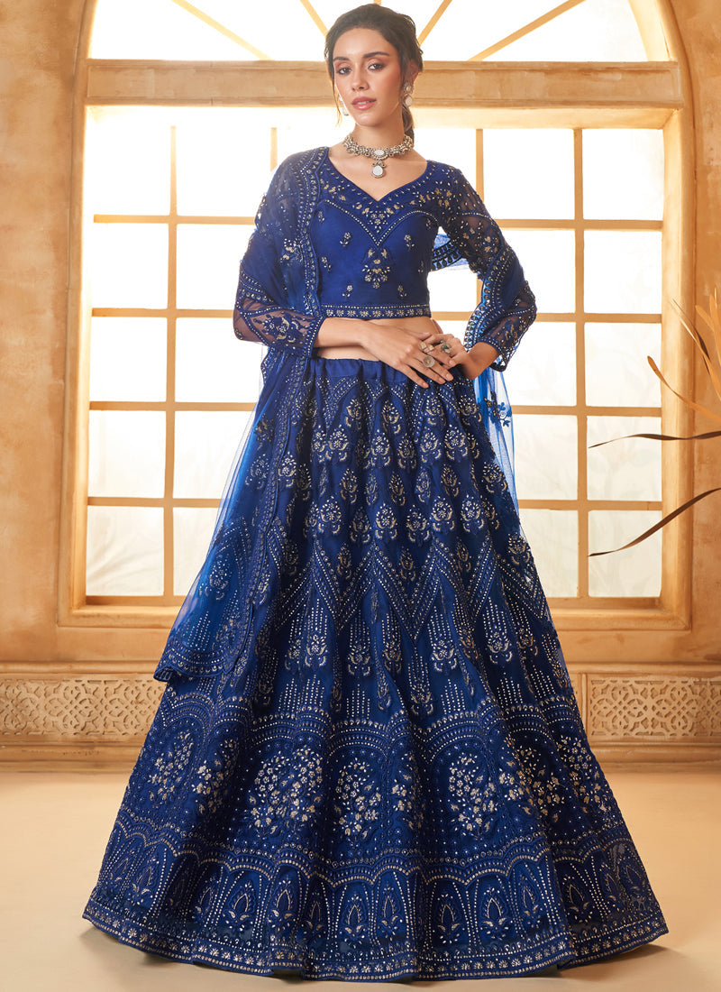 Vegaa Fashion Blue Net Thread Work Wedding Lehenga