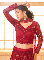 Vegaa Fashion Red Net Thread Work Wedding Lehenga