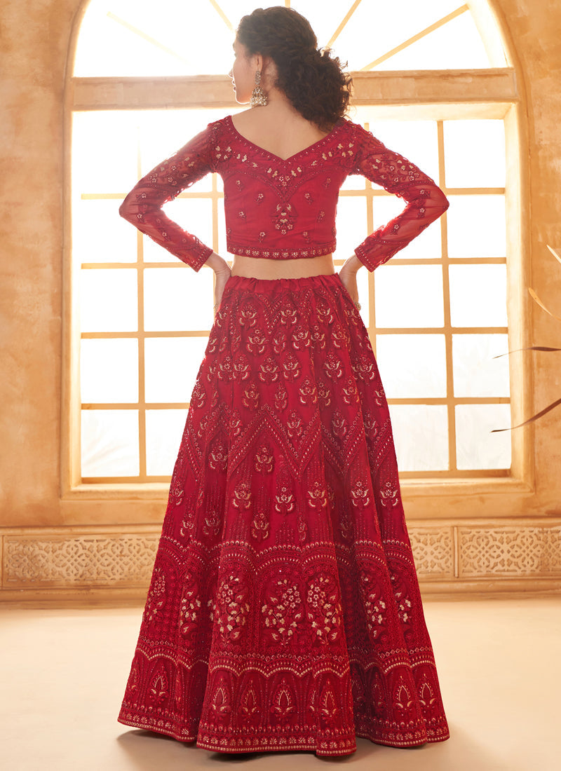 Vegaa Fashion Red Net Thread Work Wedding Lehenga
