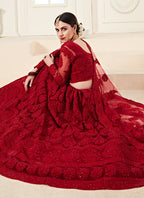 Vegaa Fashion Red Net Embroidered Stonework Wedding Lehenga