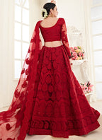 Vegaa Fashion Red Net Embroidered Stonework Wedding Lehenga