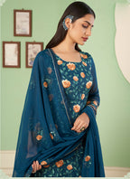 Vegaa Fashion Aqua Blue Georgette Embroidery Designer Sharara Suit - Distacart