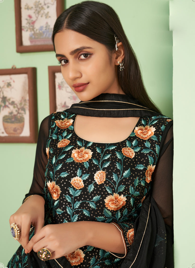 Vegaa Fashion Black Georgette Embroidery Designer Sharara Suit - Distacart