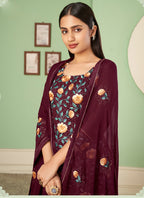 Vegaa Fashion Maroon Georgette Embroidery Designer Sharara Suit - Distacart