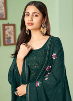 Vegaa Fashion Dark Green Georgette Embroidery Designer Sharara Suit - Distacart