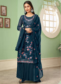 Vegaa Fashion Blue Georgette Embroidery Designer Sharara Suit - Distacart