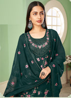 Vegaa Fashion Dark Green Georgette Embroidery Designer Sharara Suit - Distacart