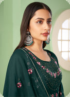 Vegaa Fashion Dark Green Georgette Embroidery Designer Sharara Suit - Distacart