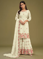 Vegaa Fashion Lemon Yellow Georgette Embroidery Designer Sharara Suit - Distacart