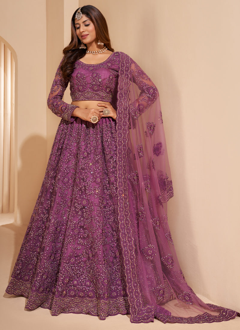 Vegaa Fashion Onion Pink Net Embroidery Designer Lehenga Choli