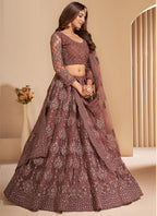 Vegaa Fashion Brown Net Embroidery Designer Lehenga Choli