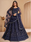 Vegaa Fashion Navy Blue Net Embroidery Designer Lehenga Choli
