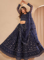 Vegaa Fashion Navy Blue Net Embroidery Designer Lehenga Choli