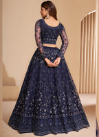 Vegaa Fashion Navy Blue Net Embroidery Designer Lehenga Choli
