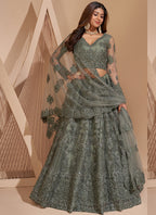 Vegaa Fashion Lime Green Net Embroidery Designer Lehenga Choli