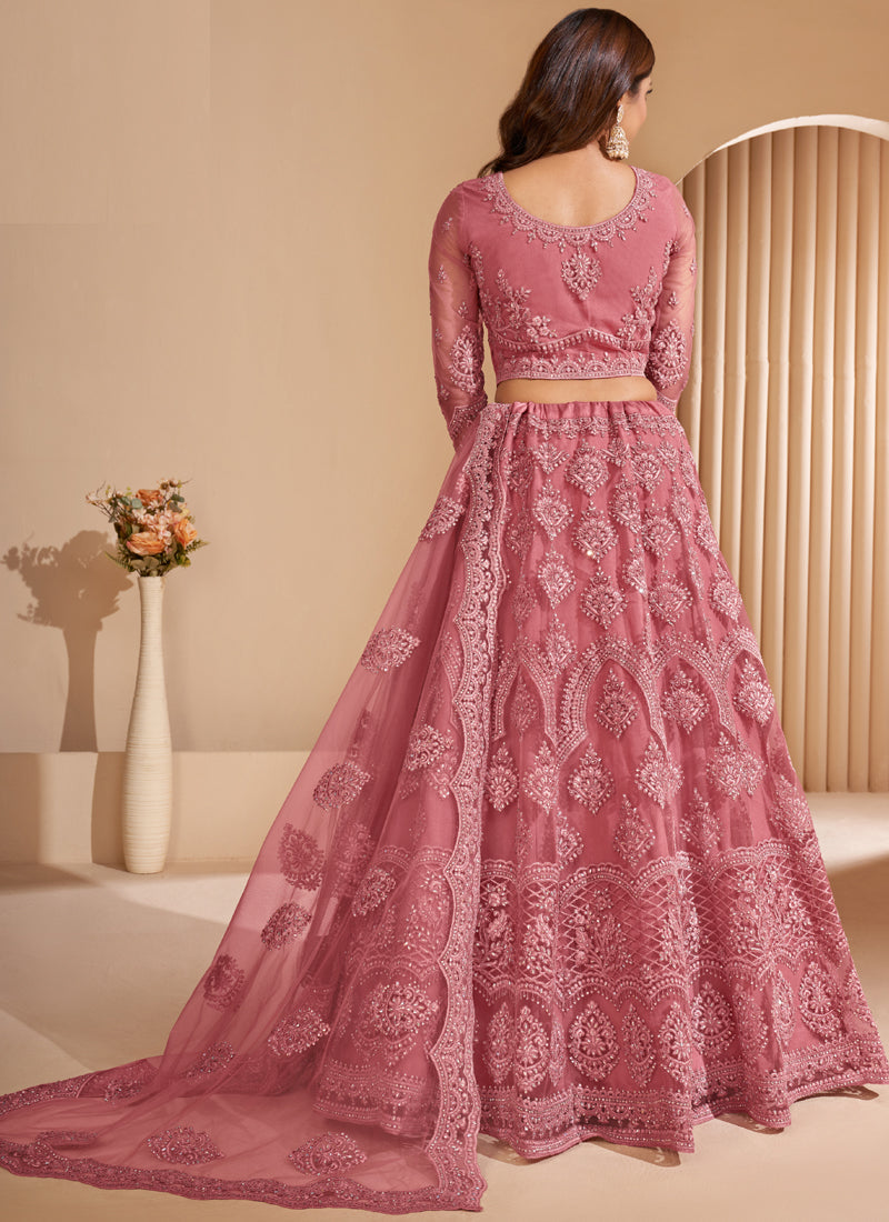 Vegaa Fashion Peach Net Embroidery Designer Lehenga Choli