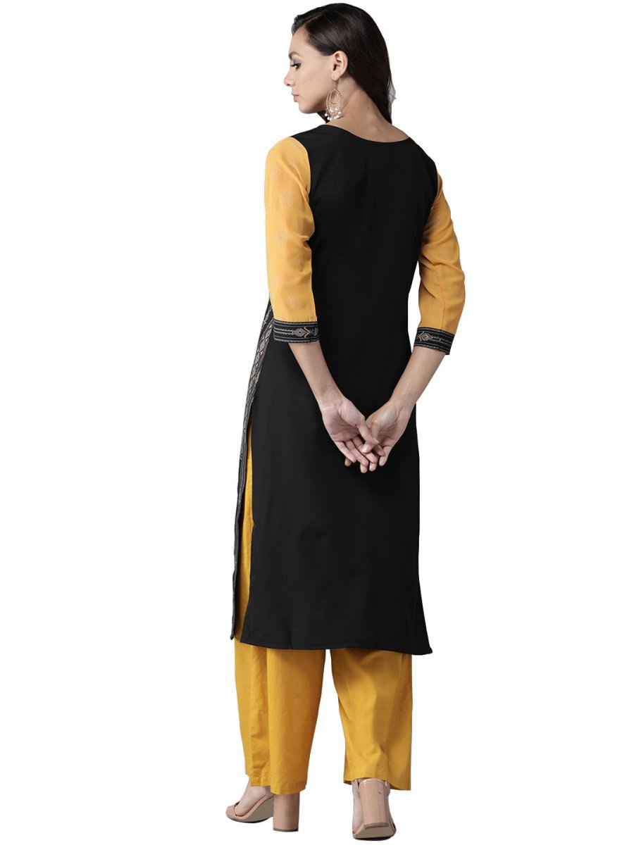 Ahalyaa Women Black & Grey Screen Print Straight Kurta