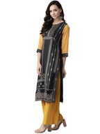 Ahalyaa Women Black & Grey Screen Print Straight Kurta