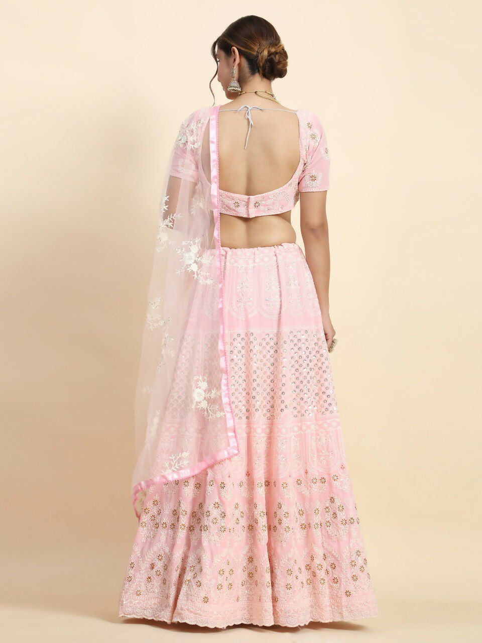 Jyoti Fashion Stunning Baby Pink Faux Georgette 3MM Sequins with Thread & Jari Embroidery Lehenga Choli with Dupatta