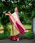 DEIANA'S Beautiful Designer Golden zari Soft Lichi Silk Saree - Pista