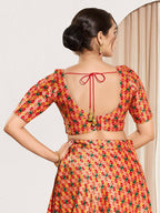 Joban Fashion Red Jacquard Padded Blouse With Round Neck Elbow Sleeves - Distacart