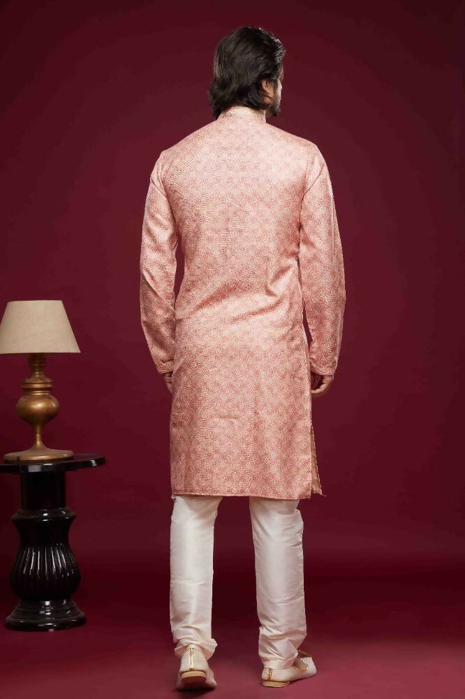 Raivat Ethnic Art Silk Digital Print Pintux Work Kurta Pajama In Pink Colour
