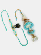 NVR Women & Men Set of 2 Blue Krishna Pearl Bhaiya Bhabhi Rakhi With Roli Chawal & Chocolate - Distacart