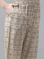 Yufta Women Rust Red and Beige Print Pure Cotton Kurta with Trouser and Dupatta